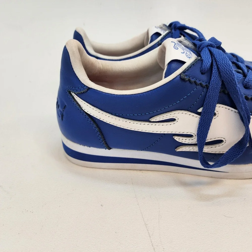 Mens Size 6 YG 4Hunnid The Flame Blue White Red Flame Design Sole Sneakers